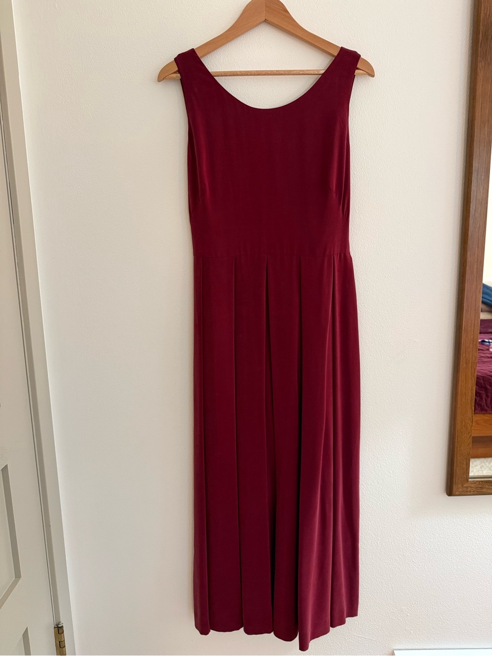 Vintage J Peterman Silk Crepe De Chine Wine Red Women’s Pleated Maxi Dress 12